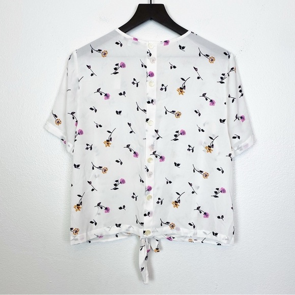 Madewell Button-Back Tie Tee Sweet Blossoms White Floral Cropped J8906 - Picture 4 of 6
